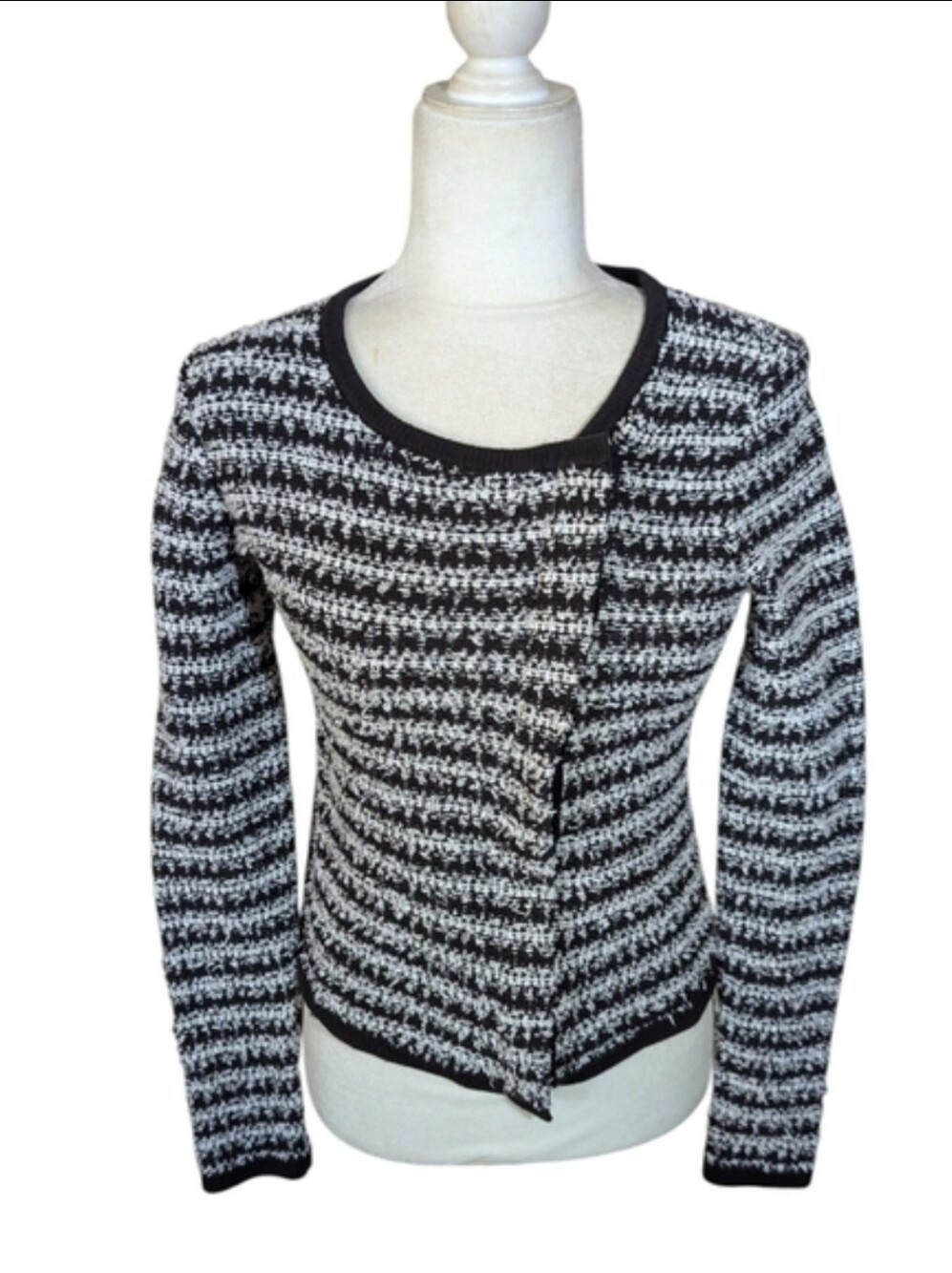 Ann Taylor LOFT Diagonal Zippered Tweed Boucle Knit Zip Up Cotton Jacket Sz XS